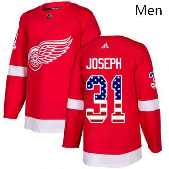 Mens Adidas Detroit Red Wings 31 Curtis Joseph Authentic Red USA Flag Fashion NHL Jersey
